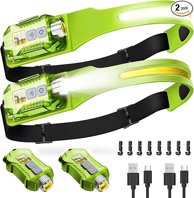 Victoper Rechargeable Headlamp 2Pack, Detachable 230° Wide Beam LED 2in1 Head Lamp with Motion Sensor, Hard Hat Head Light for Adults, 9 Modes Flashlight for Running Hunting Camping Essentials Gear