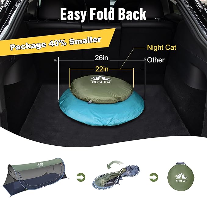 Night Cat Pop-up Mosquito Tent: 1 Person Camping Tent with Bug Screen Net Easy Set-up Tent Fits for Camping Cot (Excluded)