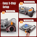 SHINESTAR 14000 BTU Butane Camping Stove, Double Wind-Guard Portable Butane Stove for Camping, Hiking, Emergencies, Tailgating Essentials, Carrying Case Included, Brown