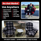CITYBONFIRES The Chair Blanket – Reversible, Waterproof & Polar-Lined - Stretchable Elastic Back - Original Patio Chair Cover – Ideal for Homes and Outdoor Furniture- with Carry Pouch – Gray Plaid