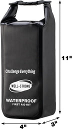 Boat First Aid Kit Waterproof, WELL-STRONG Marine Emergency Kit with Roll Top Dry Bag for Boating Fishing Kayaking – Water-Resistant Contents for Camping & Beach（Black）