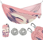 Cartoon Raccoon Pink Camping Hammocks with Tree Straps Indoor Hammock for Outside Patio Backyard Poolside