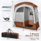 Tangkula Double Room Shower Tent, Oversize Space Privacy Tent with Floor, Removable Rain Fly, Inside Pocket, Clothesline, Top Hook, Portable Outdoor Changing Tent for Dressing, Camping, Toilet