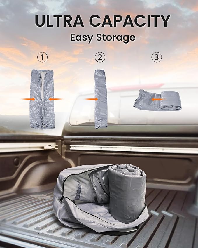 Short Truck Bed Mattress 5-5.5ft for Mid-Size Pickup,Truck Bed Air Mattress for Tacoma Honda Ridgeline Jeep Gladiator JT 5ft, Wired Air Pump, Oversized Carry Bag, Integrated Pillow