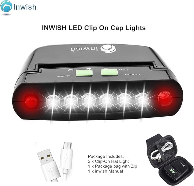 LED Hat Light Headlamp Flashlight, Clip On Cap Lights w/USB Rechargeable, Red Light, Battery Meter, Pivoting Head - Ultra Bright 200 Lumen Hands Free Hat Light for Baseball Caps Adults Kids