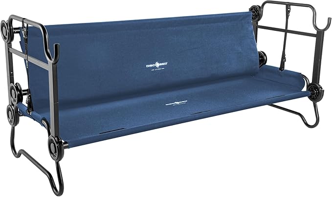 Disc-O-Bed Large Outdoor Convertible 2 Person Bench and Double Camping Cot Portable Bed Bunk System for Adults, Navy