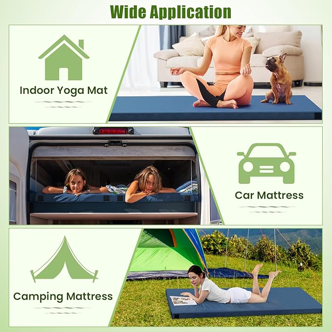 Tangkula Memory Foam Sleeping Pad, Roll Up Floor Mattress with Carry Bag, Non-Slip Bottom, Guest Floor Folding Bed for Sleepover, Portable Camping Mattress for Indoor Outdoor Car Travel Cot Tent