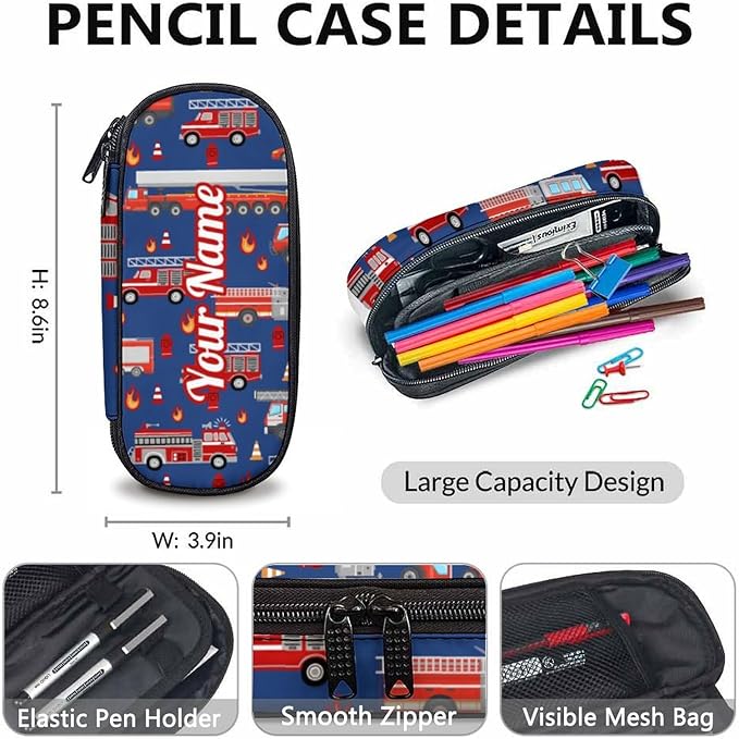 Custom Boys Backpack, 3 in 1 Fire Truck School Backpacks Matching Combo for Kindergarten Preschool, Personalized Name Durable Truck Bookbag and Pencil Case Bundle for Kids Toddlers