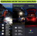 LED Camping Lantern, 1500 Lumens Spotlight Flashlight Rechargeable with Solar Panel Charging, Waterproof Spot Light, 8 Light Modes, 7500mAh, Camping Flashlight for Emergency, Orange&Brown