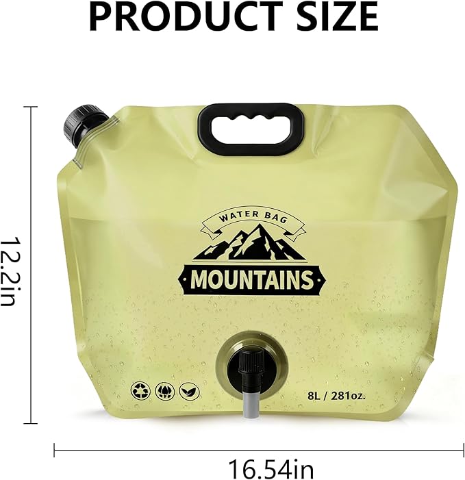 Collapsible 8L Water Storage Bag, BPA-Free Portable Folding Water Jug with Adjustable Faucet, Leakproof Emergency Water Bag for Camping, Hiking, Riding, Outdoor Sport (1, Beige)