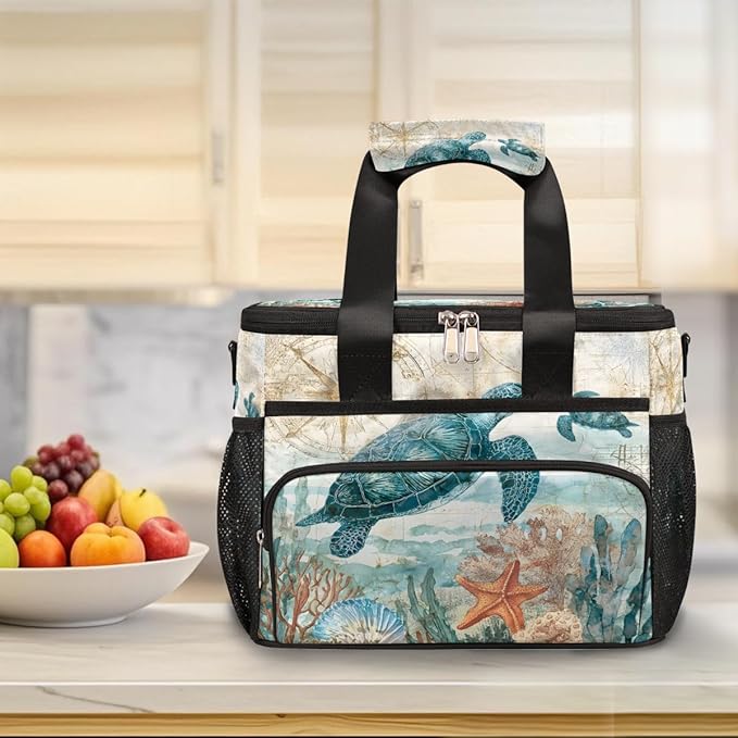 Vintage Turtle Ocean Soft Cooler Bag Insulated Lunch Box for Men & Women, Large Leakproof Lunch Bag Portable Beach Cooler for Work, Picnic, Road Trips,Fishing, Travel, Camping,A-2