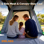 Golabs 3 Person Camping Tent w/ 9.5x8.5 ft Canopy, 3-Minute Setup by Pre-Attached Pole, PU1500mm Waterproof, 4 Side Mesh Tent Top & Door & Ventilation, Portable Family Tent w/Carry Bag & Pocket & Hook
