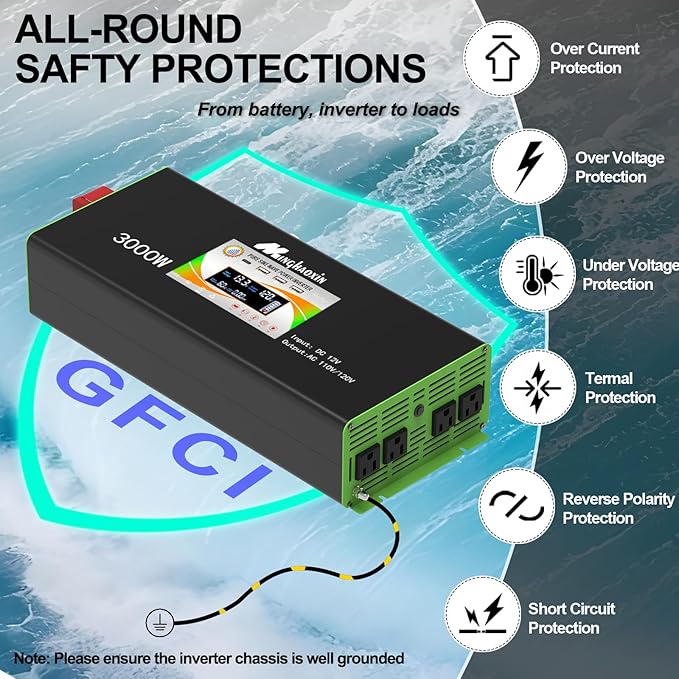 3000W Pure Sine Wave Power Inverter - Car Power Inverter 12v to 110v,Converter with 4 AC Outlets,6000W Peak,LCD Display,Remote Control,Power Inverters for Vehicles,Converter for RV,Truck,Solar,Outdoor