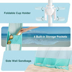 Rhino Valley Beach Cabana, 8 * 8FT Beach Shade Canopy Tent UPF50+ Protection, Easy Setup Wind Resistant with Cup Holder, Portable Foldable Beach Tent Sun Shelter for Whole Family, Turquoise Green