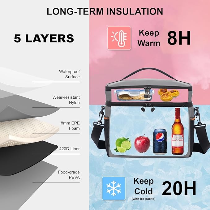 EVERFUN Small Cooler Bag 24 Can Insulated Lunch Box Double Deck Soft Leak-Proof Waterproof Collapsible Ice Chest for Men Women Work Travel Car Trip Picnic Beach
