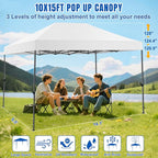 Yesker 10x15 Pop Up Canopy Tent - Instant Outdoor Canopy Easy Setup Gazebo, Waterproof & UV Protection, Large Adjustable Height Instant Sun Shelter Tents for Patio Backyard Market Party Events, White