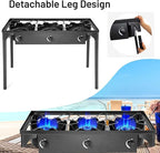 Giantex Outdoor Triple Burner Stove, High Pressure 3 Burner Stand Max. 225,000 BTU total, 0-20 PSI Regulator Detachable Legs, Portable 3 Propane Grill Burner Stove for Camping Picnic Cookout