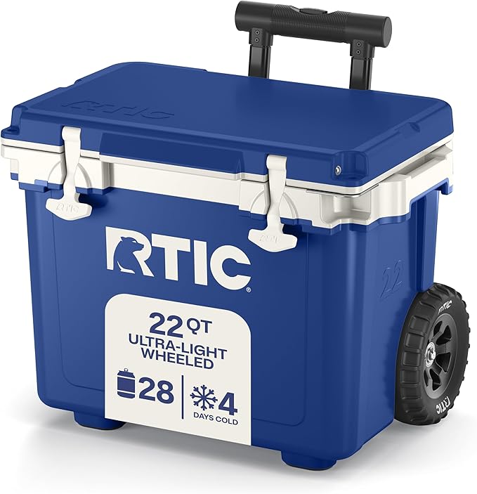 RTIC 22 QT Ultra-Light Wheeled Cooler with Handle, Hard Insulated Portable Ice Chest Box for Beach, Drink, Beverage, Camping, Picnic, Fishing, Boat, Barbecue