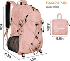 Goloni 45L Hiking Backpack Lightweight Foldable, Waterproof Camping Backpack with Rain Cover & Hiking Pole Mat Carrying System, Ergonomic Water Resistant Daypack for Trekking Travel Men Women Pink
