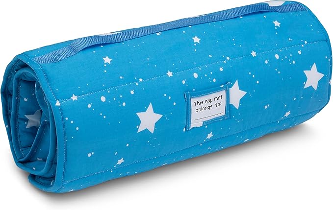 Delta Children Nap Mat - Includes Pillow & Blanket for Toddlers and Kids; Features Carry Handle w/Strap Closure and Name Tag; Rollup Design is Ideal for Preschool and Daycare; Personalization Optional