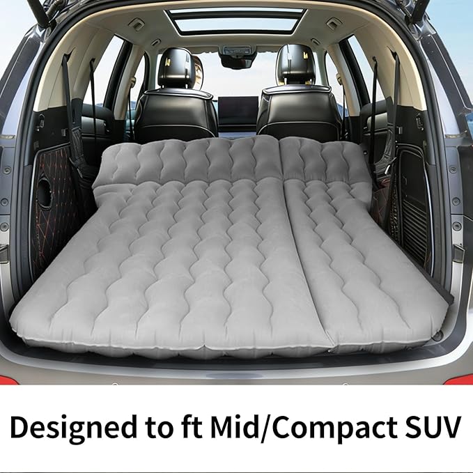 Car Air Mattress, Inflatable SUV Truck Camping Mattress for Back Seat, Thickened Travel Car Bed Sleeping Pad with Air Pump 2 Pillows (SUV-Grey, SUV Air Mattress)