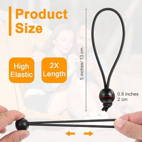 100PCS 6inch Ball Bungee Cords, Heavy Duty Bungee Cords with Balls for Shelter Camping Cargo Tent Poles UV Resistant, Indoor & Outdoor Tarp Tie Downs for Organize and Secure
