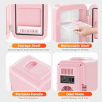 Mini Fridge, 4 Liter/6 Can Mini Makeup Fridge, 110V AC/ 12V DC Portable Thermoelectric Cooler&Warmer for Skincare, Drink, Cosmetic, Medicine, Small fridge for Bedroom, Office, Dorm, Car, Pink