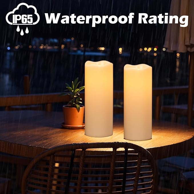 Wondise Large Solar Powered Candles Outdoor Waterproof IP65 Rechargeable LED Candles Battery Operated Dusk to Dawn Plastic for Camping Patio Porch Lanterns(2 Pack, 4" D x 10" H)