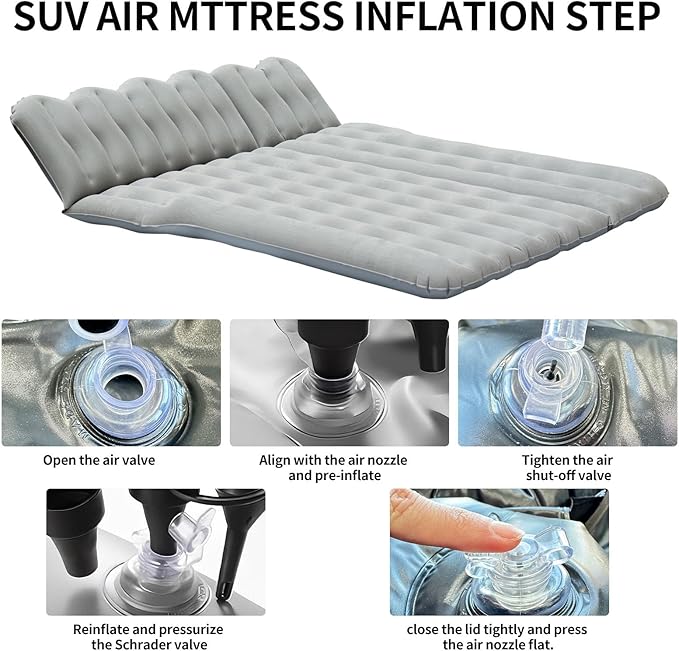 Car Air Mattress, Inflatable SUV Truck Camping Mattress for Back Seat, Thickened Travel Car Bed Sleeping Pad with Air Pump 2 Pillows (SUV-Grey, SUV Air Mattress)