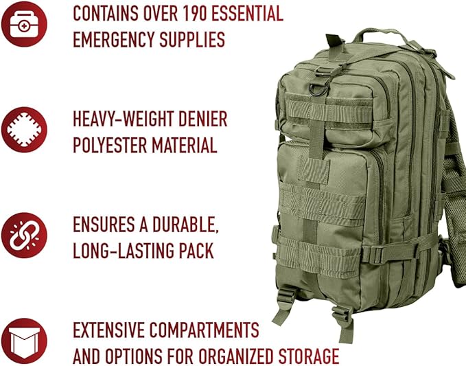 Rothco Trauma Kit Backpack - Includes Over 190 Emergency Survival Items for Any Situation - Olive Drab