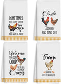 4Pcs Funny Farmhouse Chicken Rooster Kitchen Towels, Chicken Dish Towels, Rooster Decor Hand Towel for Bathroom Kitchen Decor, Cock Mom Lady Gifts, White Microfiber Dish Cloth Tea Towel, 24x14 Inch