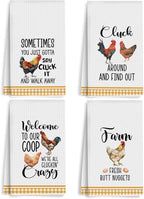 4Pcs Funny Farmhouse Chicken Rooster Kitchen Towels, Chicken Dish Towels, Rooster Decor Hand Towel for Bathroom Kitchen Decor, Cock Mom Lady Gifts, White Microfiber Dish Cloth Tea Towel, 24x14 Inch