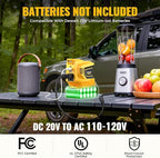 LIVOWALNY 200W Power Inverter Compatible with DeWALT 20V Battery, DC 20V to AC 110-120V Power Station with 1 AC Outlet, 2 USB, 1 Type-C & LED Light, for Camping Power Outage (No Battery)