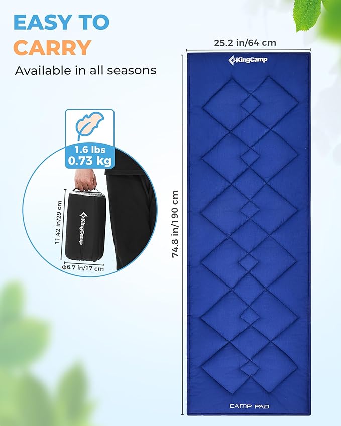 KingCamp Cot Mattress Pad, Portable Lightweight Cot Mattress, Non-Slip Camping Mat Soft Comfortable Non-Slip Cot Pad for Camp, RV Bunk