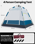 OutdoorMaster Updated Camping Tents, 4/6 Person Camping Tent with Blackout Shelter Technology, Easy Setup in 60 Seconds, Weatherproof Pop Up Tent with Top Rainfly, Instant Cabin Tent