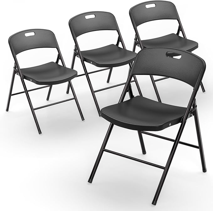 VINGLI Folding Chairs, Plastic Foldable Chair, Capacity up to 350 lbs, Portable Seating for Indoor Outdoor Events Parties Camping Work School Commercail (4, Black)