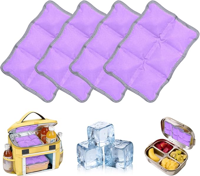 4pcs Reusable Ice Packs for Lunch Boxes & Coolers, (6”x4”x0.7”) Slim Freezer Packs for School Lunch Bags, Small Non-Toxic Cooler for Picnic & Camping