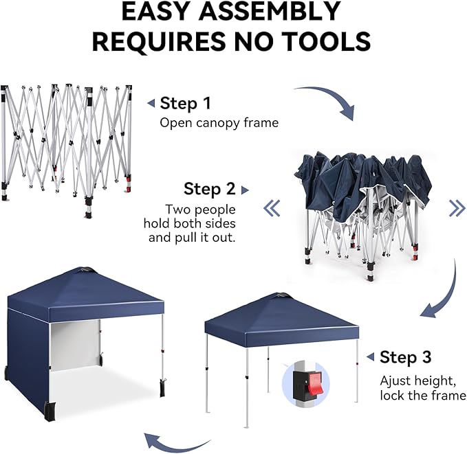10 x 10 Pop Up Canopy, All Season Instant Canopy with 2 Sidewalls and Vented Roof, Portable Party Tent with Wheeled Carry Bag and Sandbag for Camping, Picnic, Party, Navy Blue