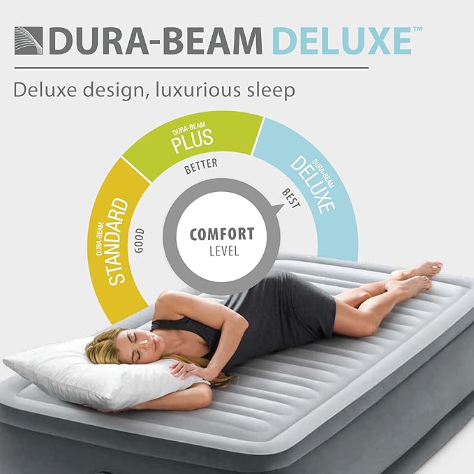 Intex Mid-Rise Air Mattress Bed with Built-in Pump, Dura-Beam Deluxe Comfort Plush, Full - Portable Luxury Travel Airbed for Adults, Camping, Guests