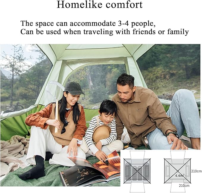 Outdoor Camping Tent,3-4 Person Instant Family Camping Tent - Pop-Up Quick Setup Outdoor Tents Automatic Tents for Parties,Picnic,Outdoors Travel,Camping