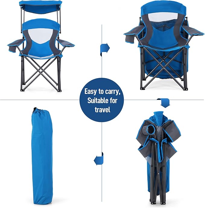 LET'S CAMP Camp Chair with Shade Canopy Folding Camping Chair with Cup Holder and Carry Bag for Outdoor Camping Hiking Beach, Heavy Duty 350 LBS