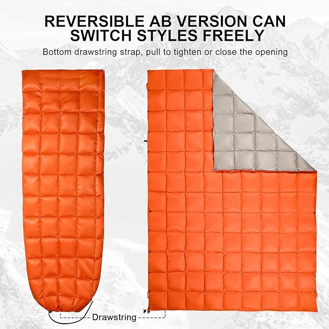 Down Camping Blanket - Lightweight, Packable, Warm & Puffy Outdoor Travel Quilt for Sleep, Hiking, Backpacking, Stadium, Festivals, Water-Resistant Sleeping Bag 55"x79"