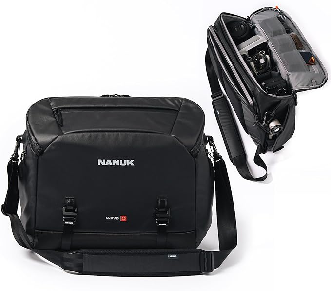 NANUK N-PVD 15L Camera Messenger Bag for Photographers – Lightweight & Hightly Water Resistant – Hardshell Design Fits 1 Camera Body, 2 Lenses, Drone, Tripod, 16″ Laptop, & More
