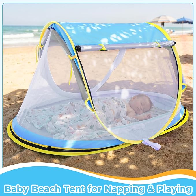 Baby Beach Tent, Pop Up Beach Tent Sun Shade for Beach, UPF 50+ UV Protection Sun Shelters for Infants with Carry Bag for Outdoor Travel, Camping(Blue)