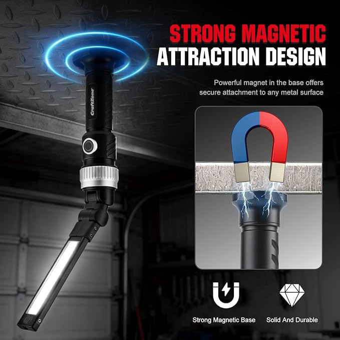 Magnetic Work Light,1200LM Magnetic LED Work Light Rechargeable Foldable Light Bar,360°Rotation 5 Modes, Portable Power Bank for Auto Repair,Grill,Camping and Outdoor