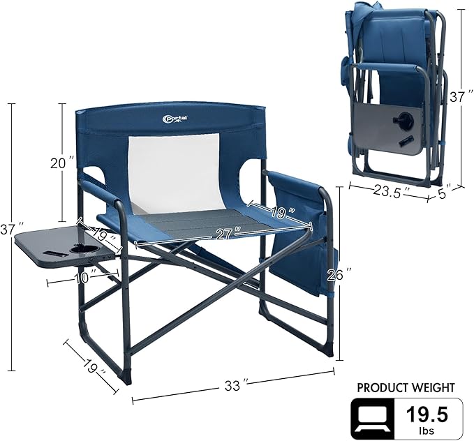 Portal 27" Oversized Director Camping Chair with Cooler, Heavy Duty Folding Chair for Adults Supports 500 LBs, Portable Outdoor Chairs for Outside Sports, Camping, Concert