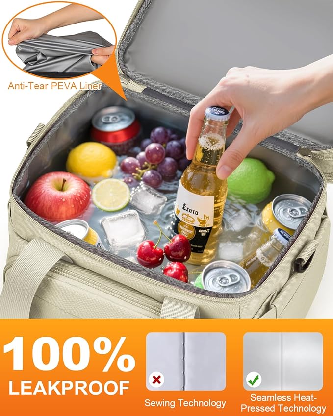 Lunch Box For Men Women Double Deck Insulated Lunch Bag For Men Woman Leakproof Expandable Cooler Bag with Adjustable Shoulder Strap for Work Shool Picnic(Beige,Medium)