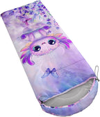AILONEN Kawaii Panda Sleeping Bags,Lightweight & Waterproof,3 Season Warm & Cool Weather,Dreamy Purple Flower Animal Themed Sleeping Bags for Boys,Girls,Kids,Adults Travelling,Outdoors