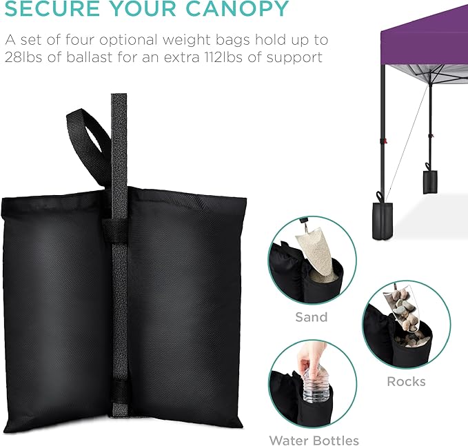 Best Choice Products 12x12ft Pop Up Canopy Tent, Outdoor Shade, 1 Person 1 Minute Set Up, Carry Case, 4 Weight Bags - Amethyst Purple