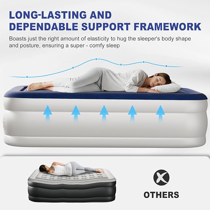 Outvita 18in Twin Air Mattress with Built-in Pump, Quick Assembly Comfort Luxury Blow Up Air Bed Self-Inflation/Deflation - Breathable and Flatness-Free for Guests and Home, Camping, Travel